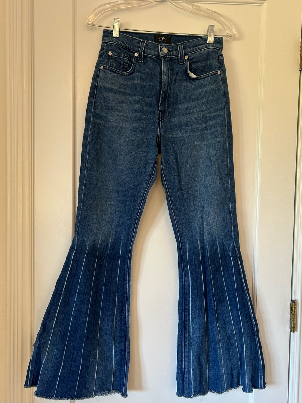 7 For All Mankind Dark Blue High-Rise Wide Leg Flare Jeans - Picture 3 of 12